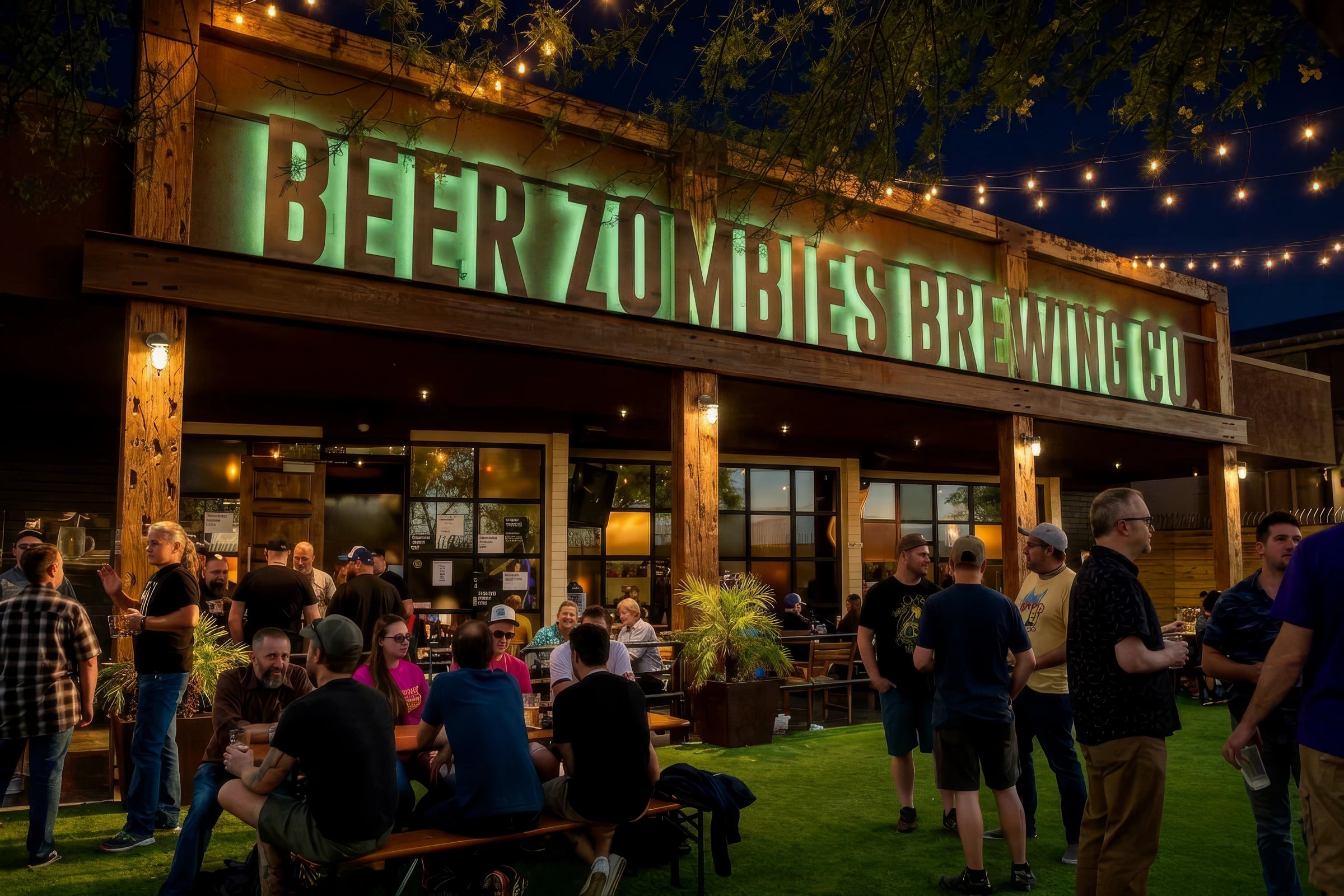 Beer Zombies Brewing Co. — the brewery at night