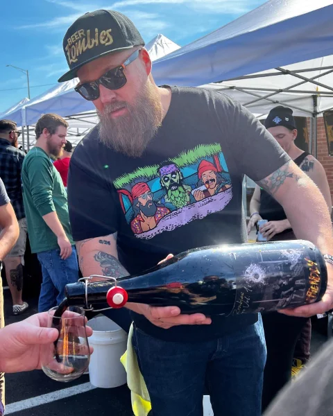 An etched Beer Zombies glass