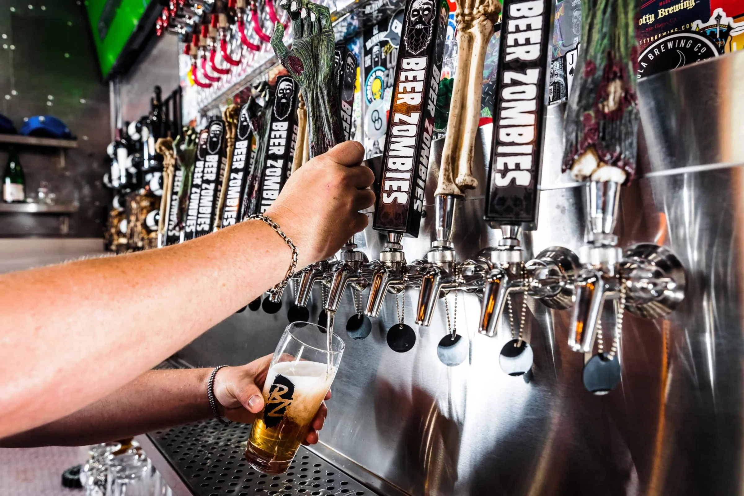 Pouring from the zombie-arm tap handles